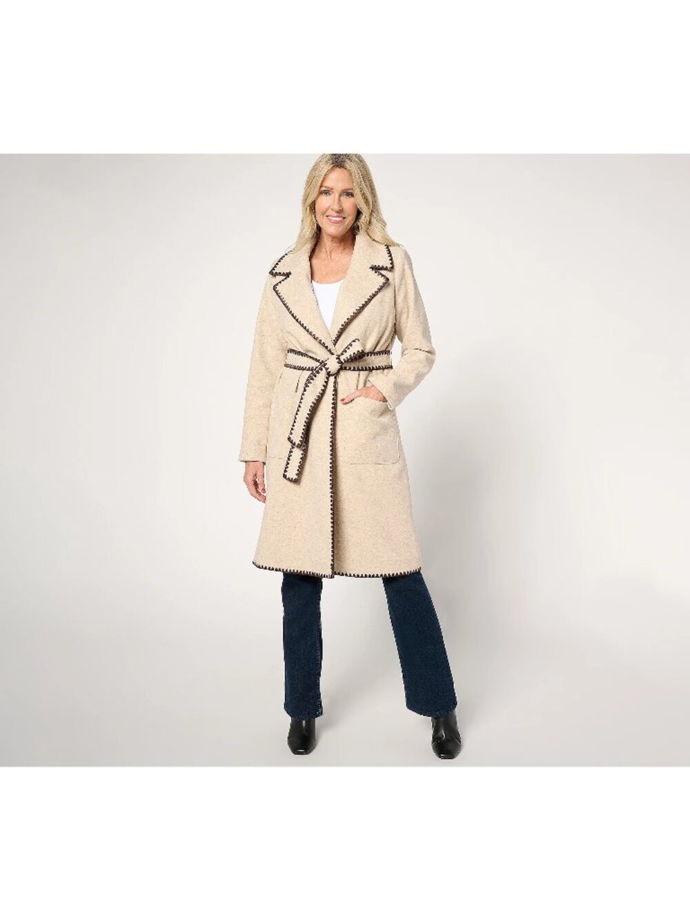 BEAUTIFUL by Lawrence Zarian Coat Size XL Petite Belted Double Knit Lined Ginger